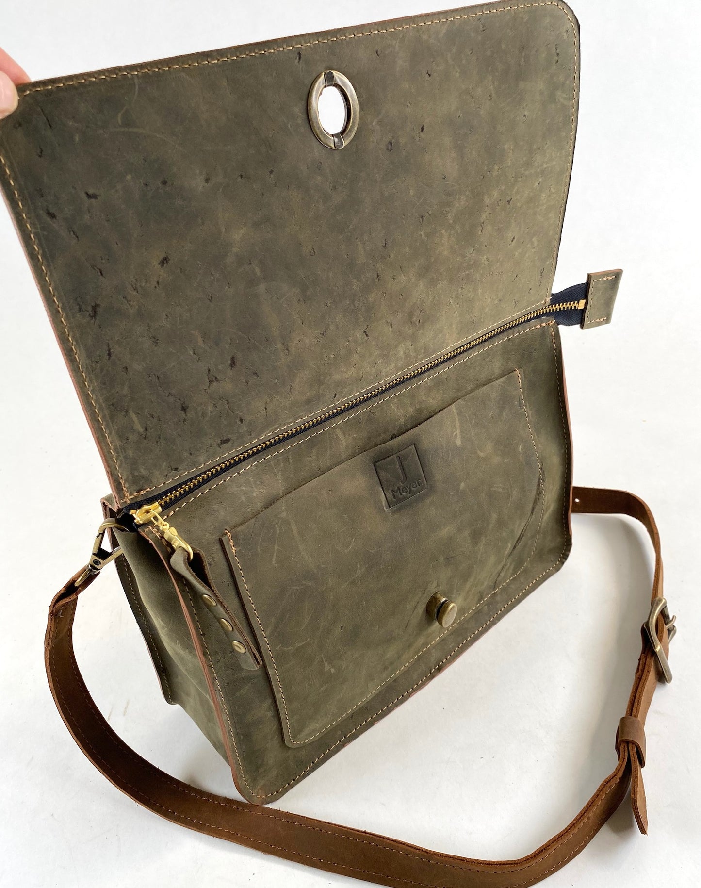 Military Green Leather Crossbody Bag