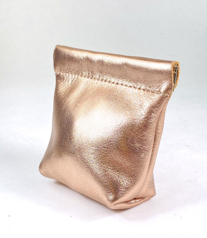 Leather Squeeze Pouch Metallic Pink