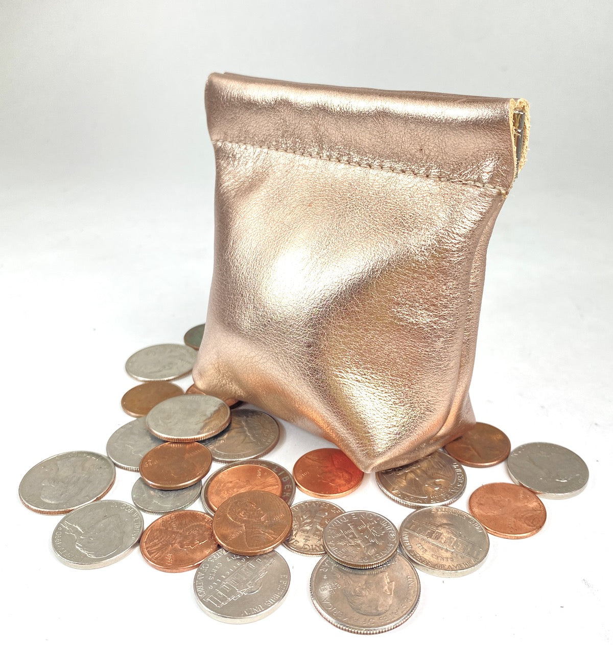 Leather Squeeze Pouch Metallic Pink