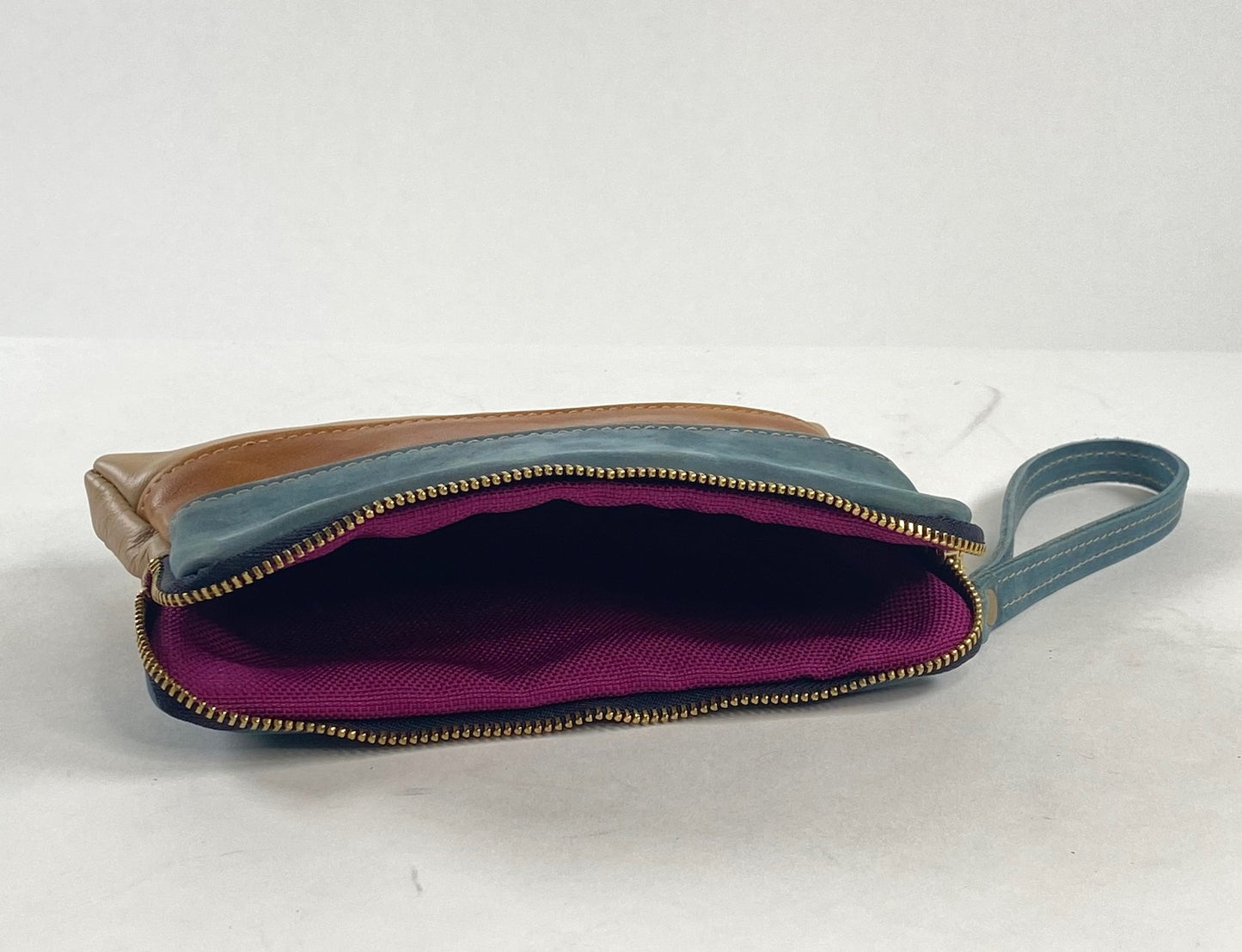 Leather Zip Pouch - Blue & Tan Stripe