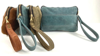 Leather Zip Pouch - in Suede Medium Brown