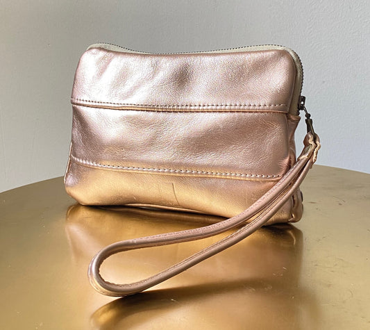 Leather Zip Pouch - Rose Gold Metallic