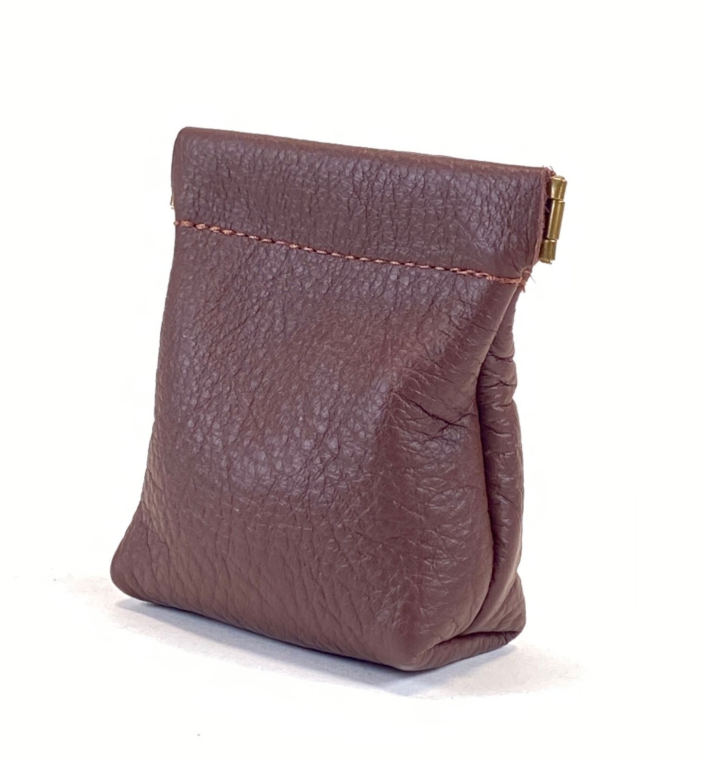 Leather Squeeze Coin Pouch Chocolate Brown