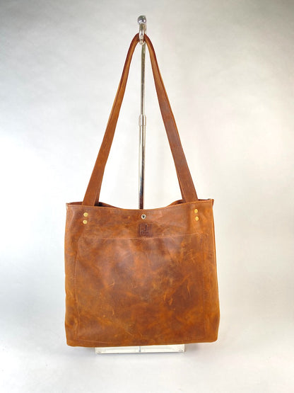 Leather Tote Bag in Medium Brown with Hair-on Cowhide