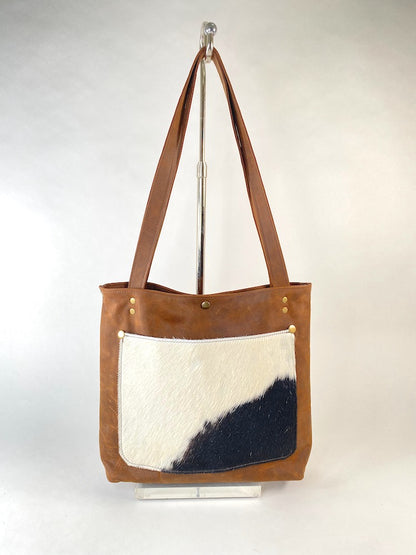 Leather Tote Bag in Medium Brown with Hair-on Cowhide