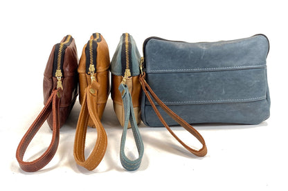 Leather Zip Pouch in Medium Blue