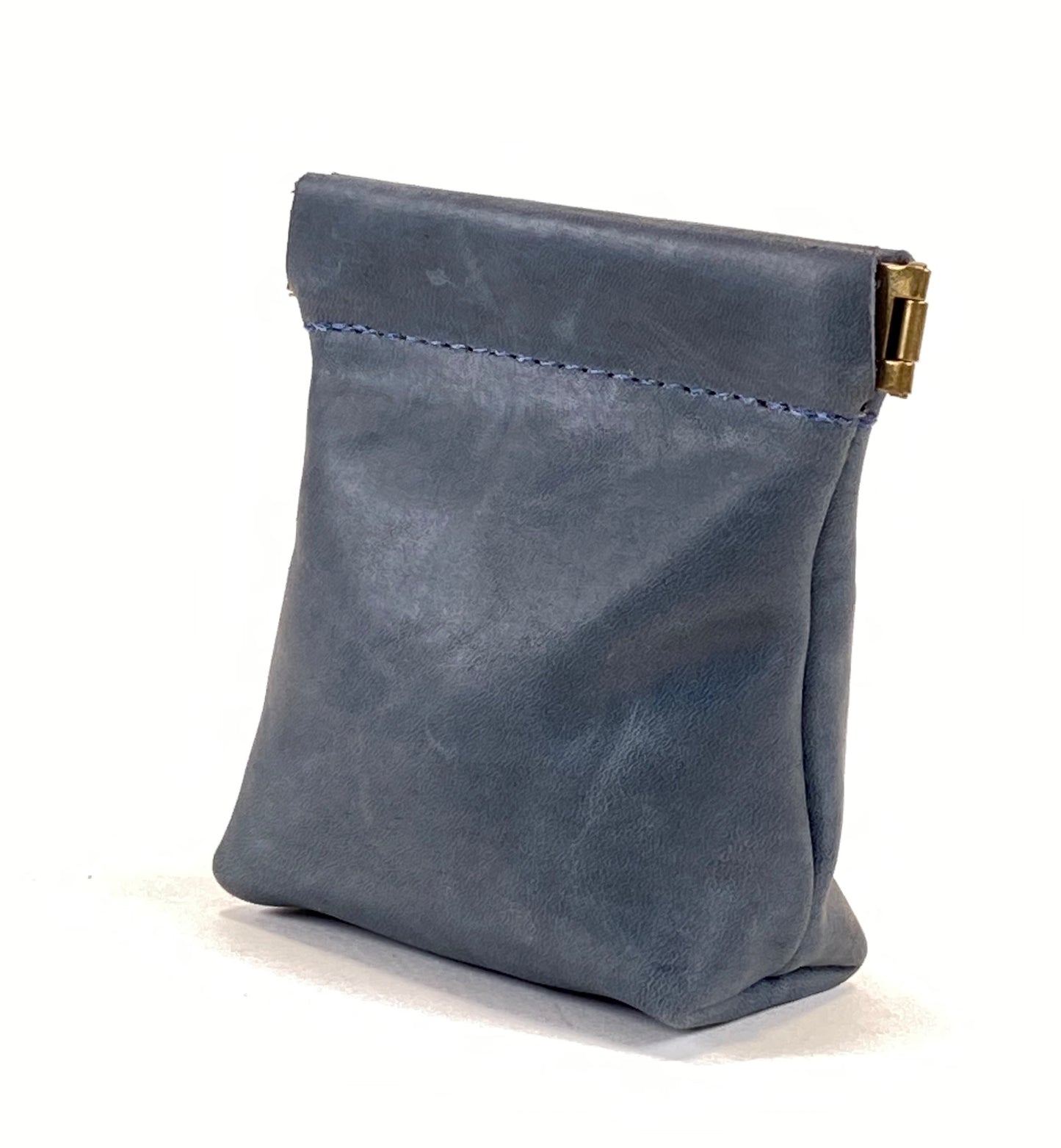 Leather Squeeze Pouch Medium Blue