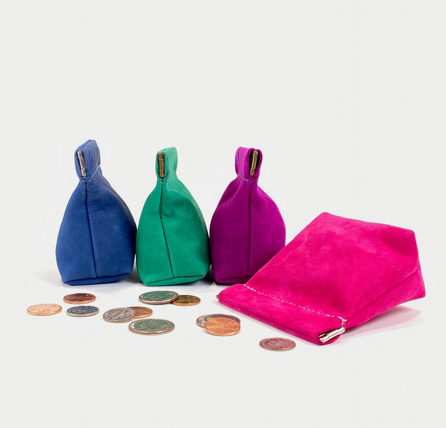 Suede Leather Squeeze Pouch in Hot Pink